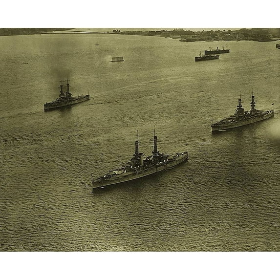 Aerial View of U.S. NAVY Atlantic Fleet 1920 WWI - 24x36 Inch Laminated Poster - Stunning Detail and Bold Colors