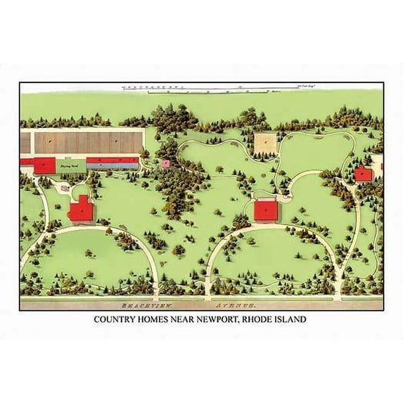 Aerial Views of landscape plans rendered by a landscape architect showing the house in its setting amidst plantings and trees Poster Print by J. Weidermann (24 x 36)