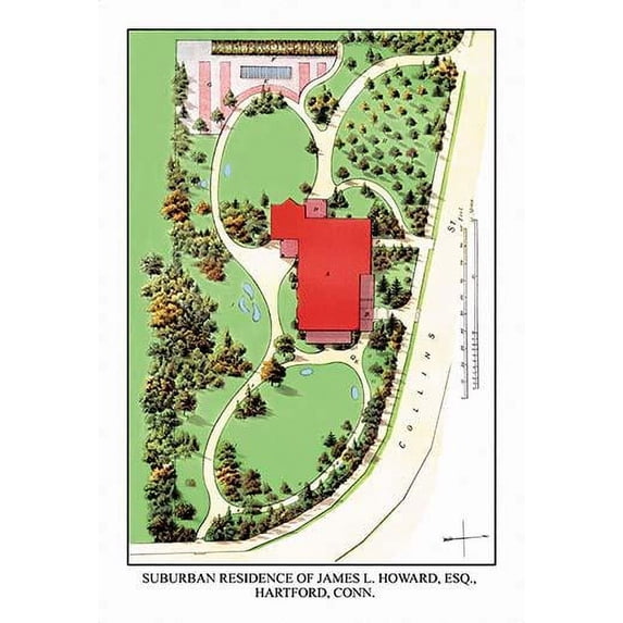 Aerial Views of landscape plans rendered by a landscape architect showing the house in its setting amidst plantings and trees Poster Print by J. Weidermann (18 x 24)