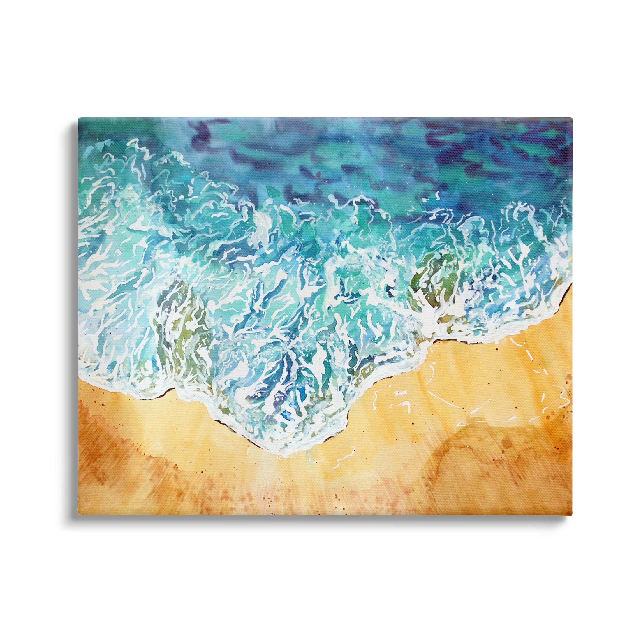 Aerial Wave Splash Shore Coastal Graphic Art Gallery Wrapped Canvas Print Wall Art