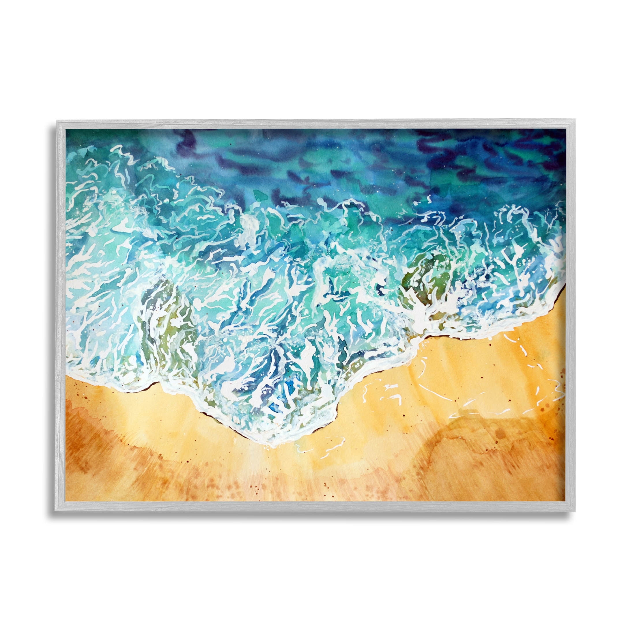 Aerial Wave Splash Shore Coastal Graphic Art Gray Framed Art Print Wall Art