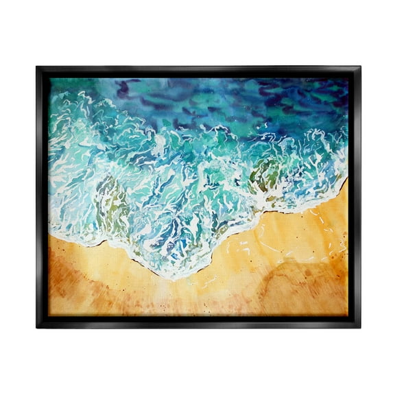 Aerial Wave Splash Shore Coastal Graphic Art Jet Black Framed Art Print Wall Art