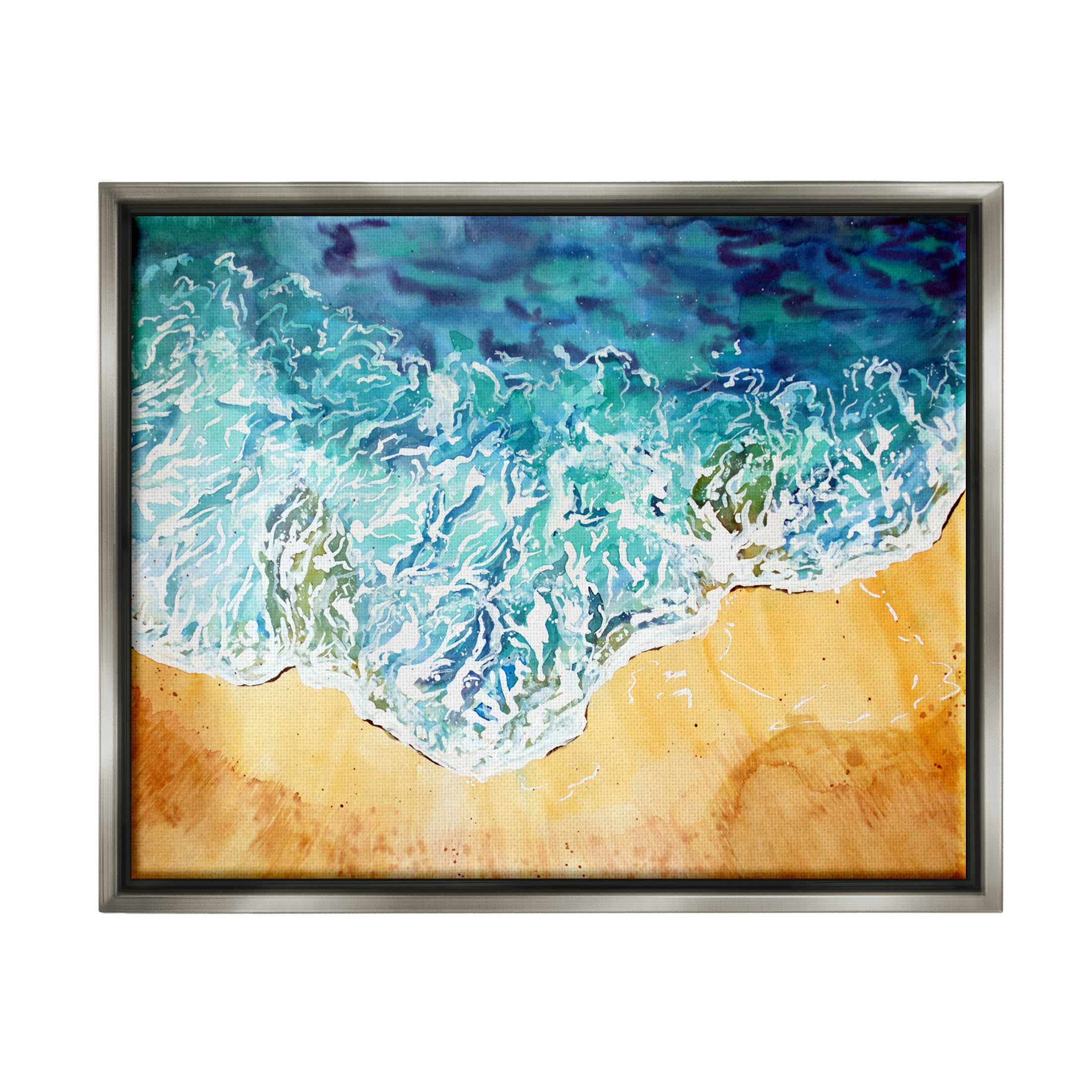 Aerial Wave Splash Shore Coastal Graphic Art Luster Gray Framed Art Print Wall Art