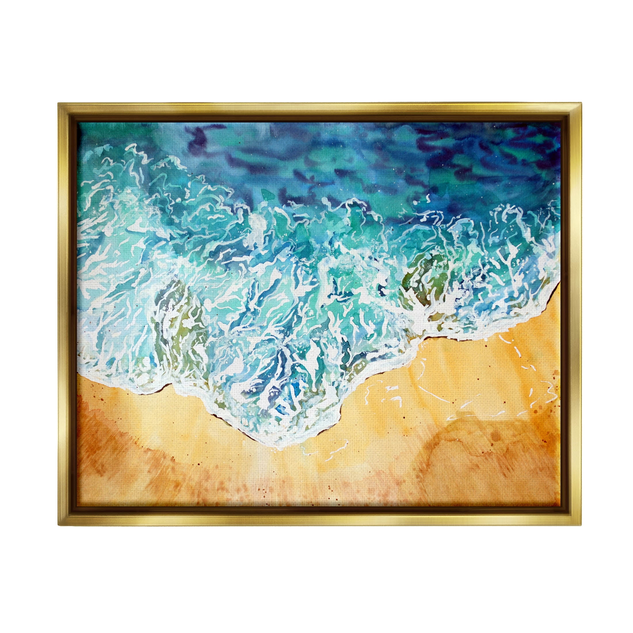 Aerial Wave Splash Shore Coastal Graphic Art Metallic Gold Framed Art Print Wall Art