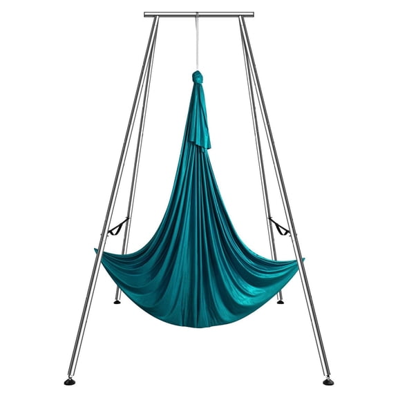 Aerial Yoga Frame & Hammock Set - 9.67ft Stand, 6.6yd Hammock - 551lbs Capacity - Indoor/Outdoor Yoga Rig for Aerial Yoga, Pilates, Stretching - Green