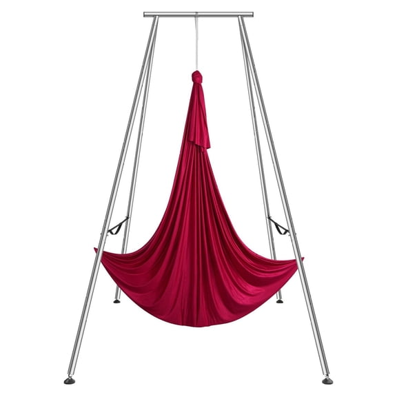Aerial Yoga Frame & Hammock Set - 9.67ft Stand, 6.6yd Hammock - 551lbs Capacity - Indoor/Outdoor Yoga Rig for Aerial Yoga, Pilates, Stretching - Red