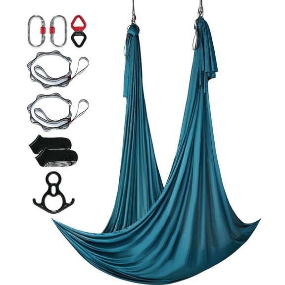 Aerial Yoga Hammock Kit with 11 Yards Silk, 100gsm Nylon Fabric, Full Rigging Hardware&Easy Guide for All Levels Fitness, Green