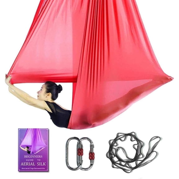 Aerial Yoga Hammock L:5M W:2.8M 5.5 Yards Aerial Pilates Silk Yoga Swing Set with 2000 Ibs Load Include Daisy Chain, Pose Guide