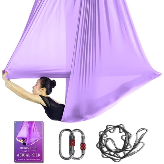 Aerial Yoga Hammock L:5M W:2.8M 5.5 Yards Aerial Pilates Silk Yoga Swing Set with 2000 Ibs Load Include Daisy Chain, Pose Guide