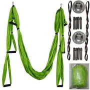 Aerial Yoga Swing Set - Yoga Hammock Aerial Swing - Aerial Sling Inversion Fly Kit - Flying Yoga Inversion Tool - Antigravity Ceiling Hanging Yoga Sling - Adult KidslDoor Yoga Swing green
