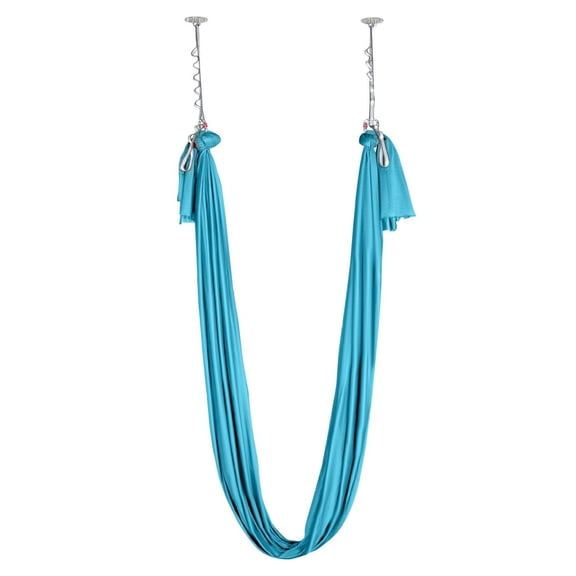 Aerial Yoga Swing & Silk Kit - 11 Yard Nylon Hammock, Rigging, Guide - Antigravity Fitness for Home, Yoga, Pilates, All Levels - Blue