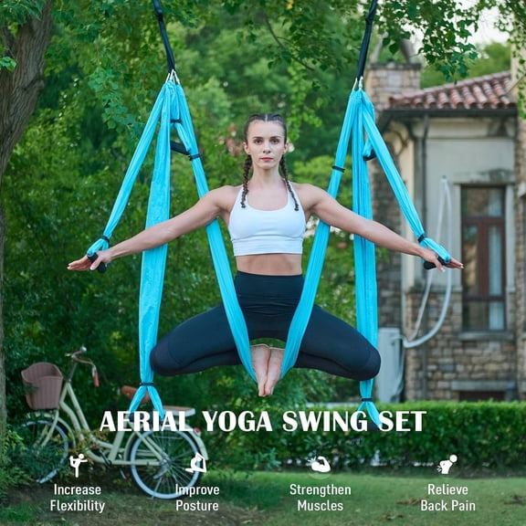 Aerial Yoga Swing Sling Strong Yoga Hammock Kit Set Trapeze Inversion Equipment Include 2 Extensions Straps and Ceiling Mounting Kit