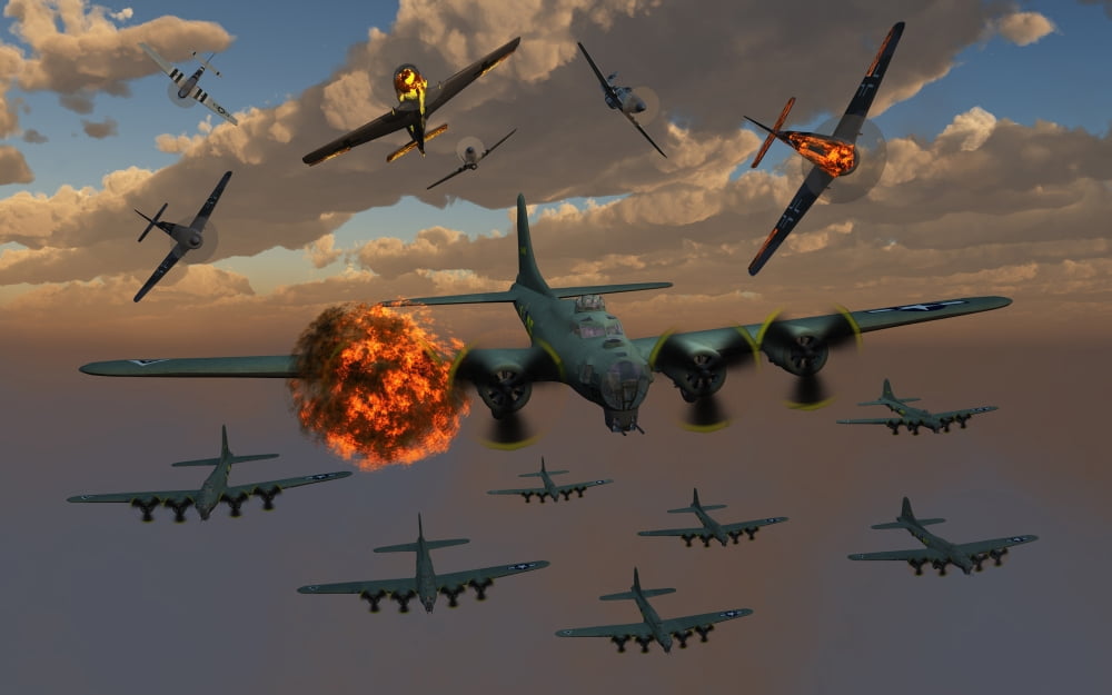 Aerial combat between German and American aircraft during World War II Canvas Art - Mark StevensonStocktrek Images (18 x 12)