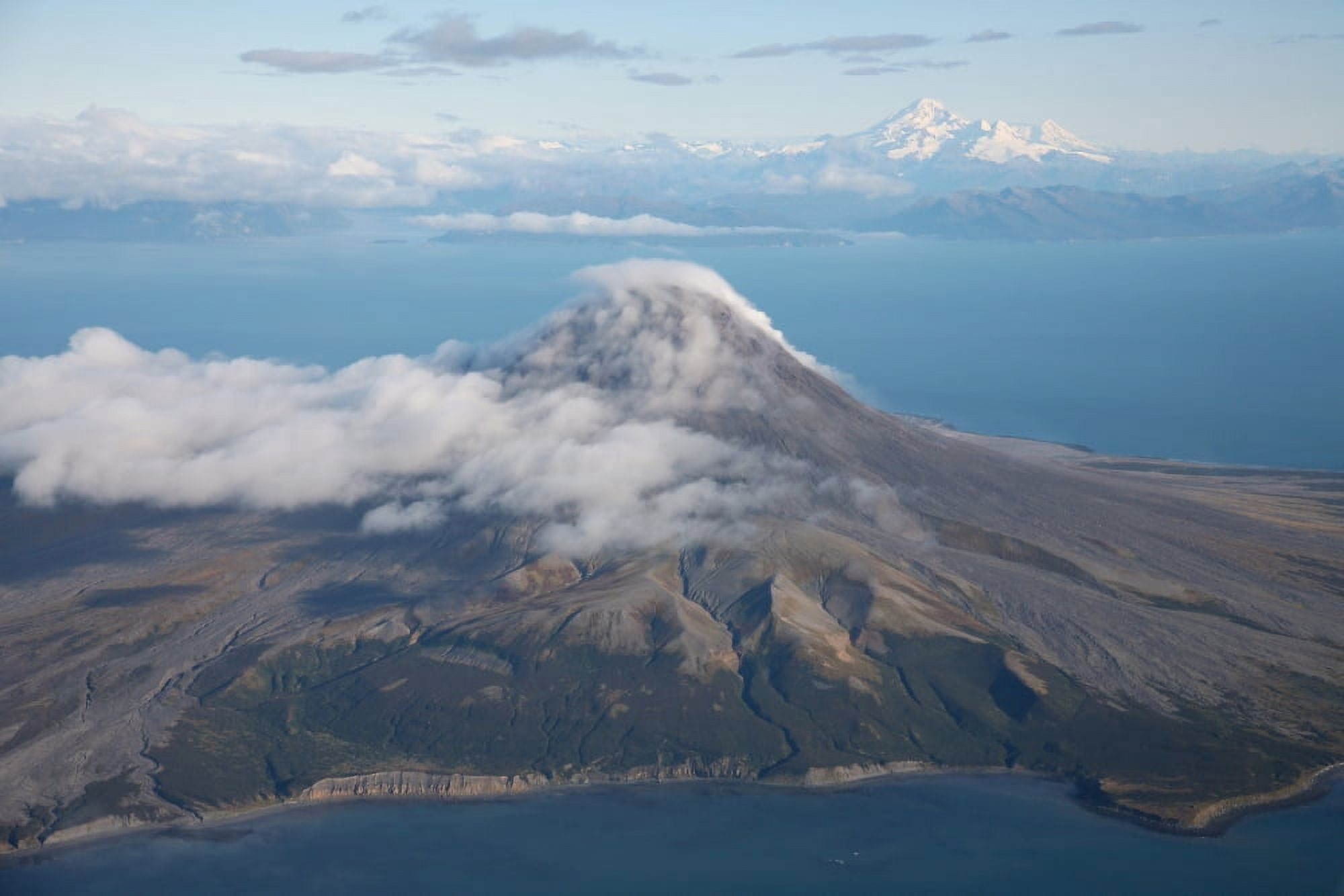 Aerial image of Mount St Augustine Volcano Cook Inlet Alaska Canvas Art - Richard RoscoeStocktrek Images (35 x 23)