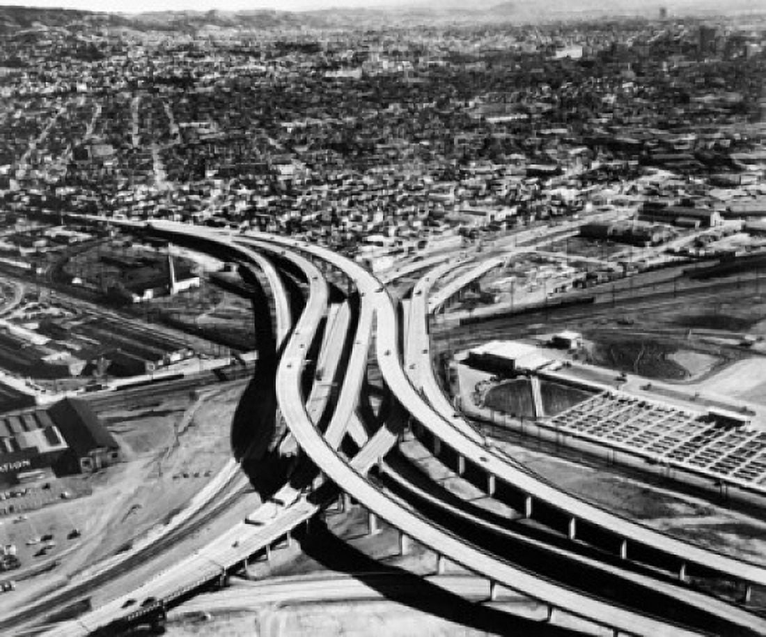 Aerial of a multiple lane highway Los Angeles California USA Canvas Art - (18 x 24)