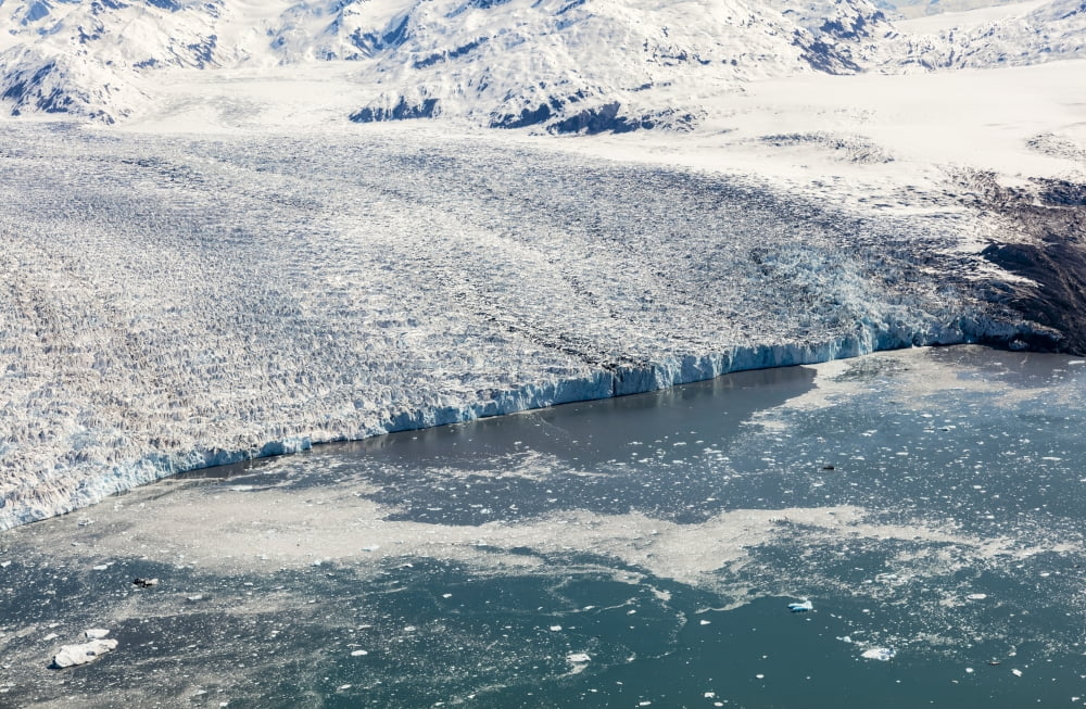 Aerial of the east branch of Columbia Glacier Prince William Sound Southcentral Alaska spring Canvas Art - Ray Bulson Design Pics (38 x 24)