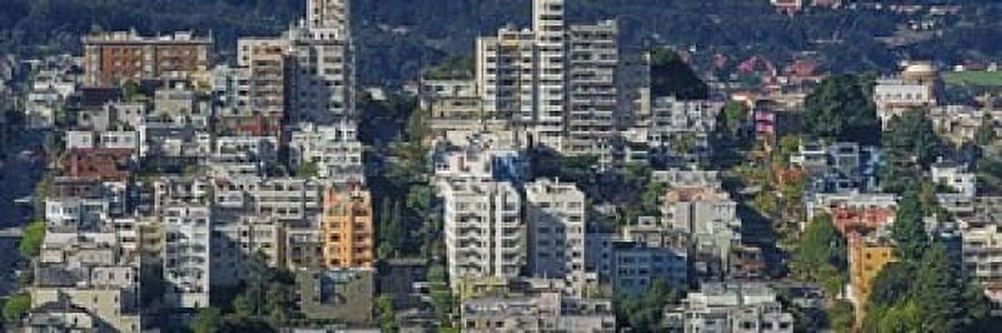 Aerial view of buildings in a city Russian Hill Lombard Street and Crookedest Street San Francisco California USA Canvas Art - Panoramic Images (18 x 6)