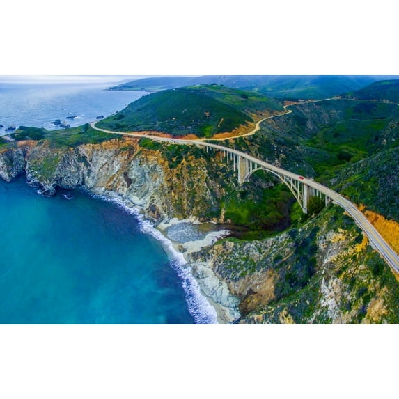 Aerial view of Bixby Creek Bridge at Pacific Coast Big Sur California USA Poster Print by Panoramic Images