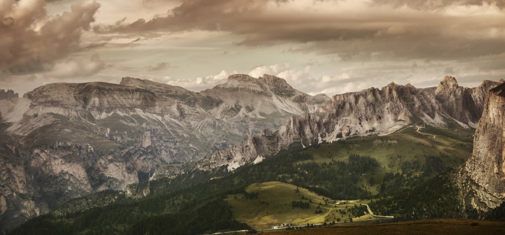 Aerial view of Dolomite Alps against tranquil clouds Northern Italy Canvas Art - Evgeny KuklevStocktrek Images (42 x 20)