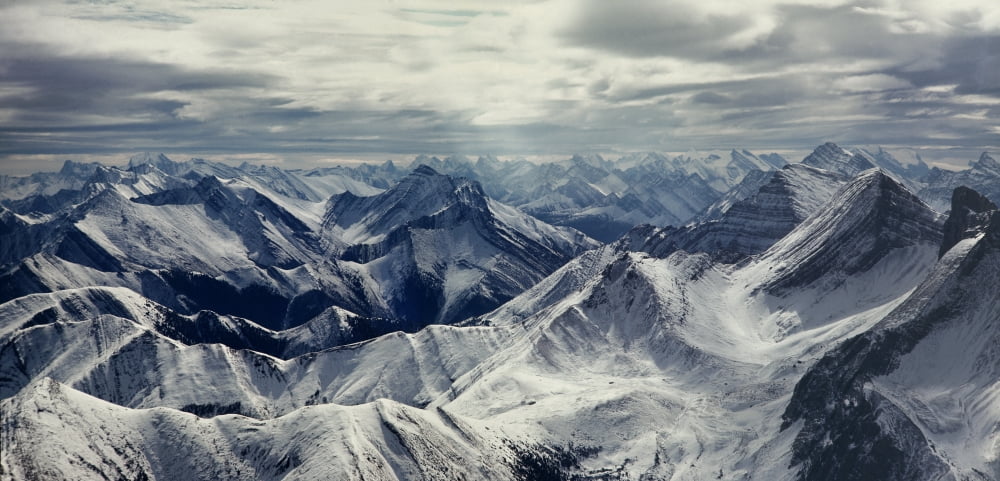 Aerial view of Rocky Mountains Banff National Park Alberta Canada Canvas Art - Panoramic Images (12 x 24)