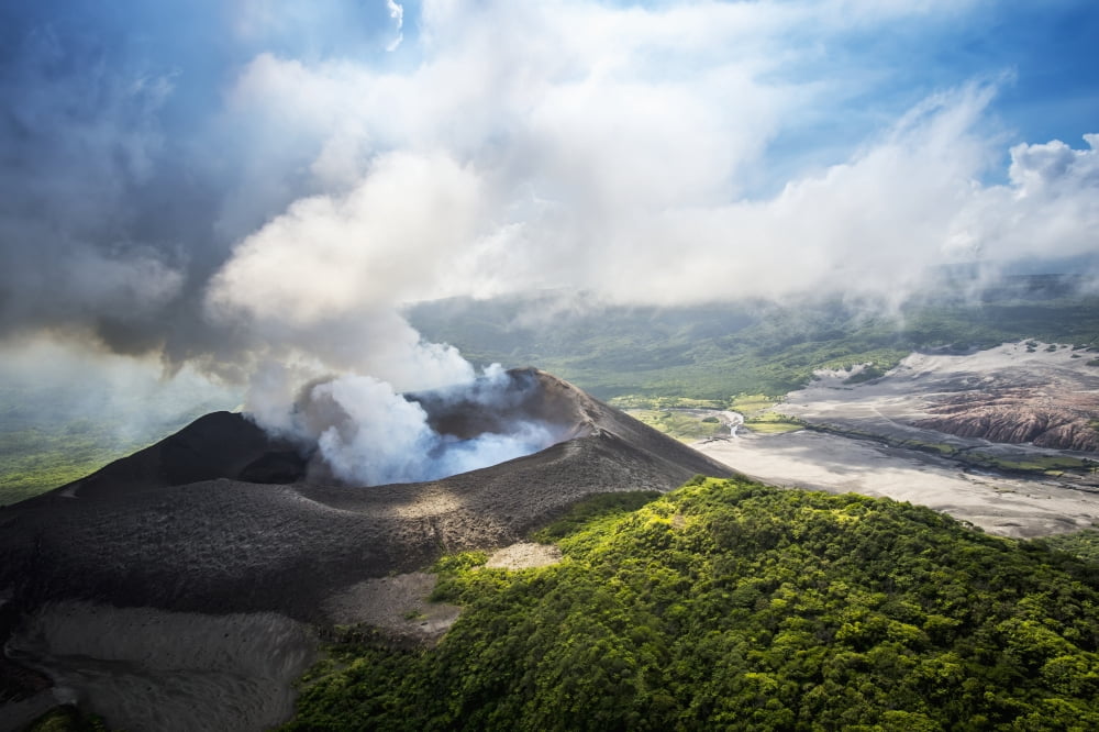 Aerial view of Yasure Volcano Tanna Island Vanuatu Canvas Art - David Kirkland Design Pics (19 x 12)