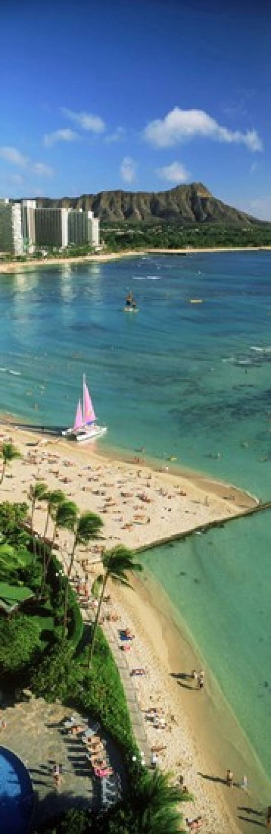 Aerial view of a beach Diamond Head Waikiki Beach Oahu Honolulu Hawaii USA Canvas Art - Panoramic Images (18 x 6)