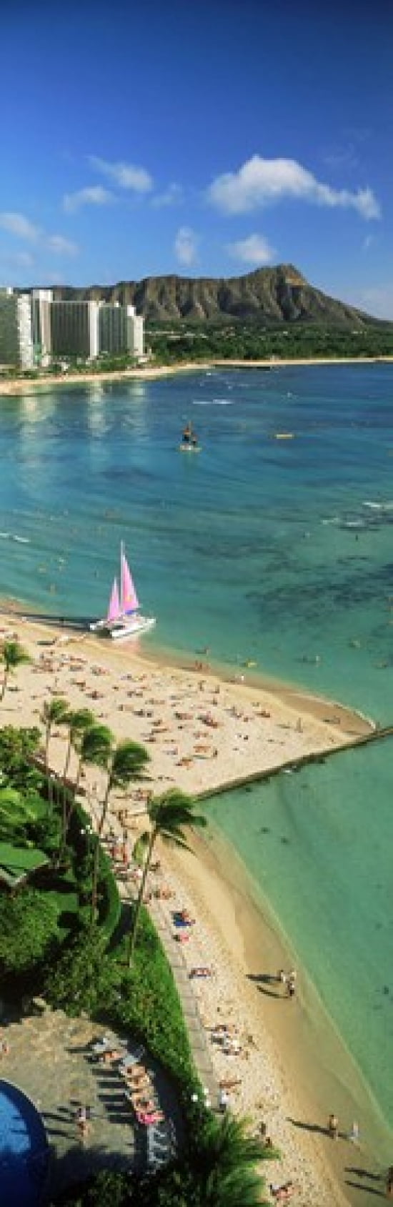 Aerial view of a beach Diamond Head Waikiki Beach Oahu Honolulu Hawaii USA Canvas Art - Panoramic Images (36 x 12)
