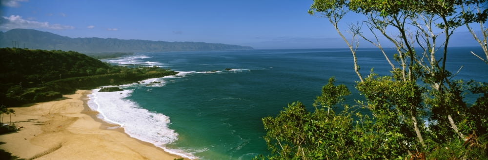 Aerial view of a beach North Shore Oahu Hawaii USA Canvas Art - Panoramic Images (27 x 9)
