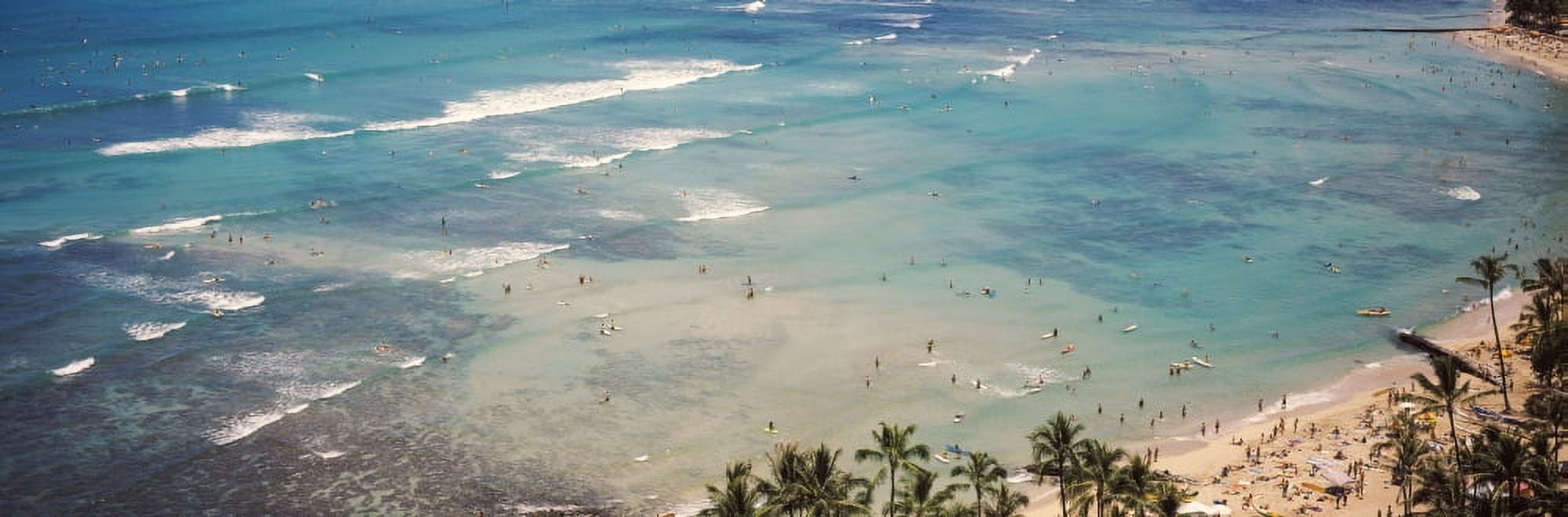 Aerial view of a beach Waikiki Beach Honolulu Oahu Hawaii USA Canvas Art - Panoramic Images (27 x 9)