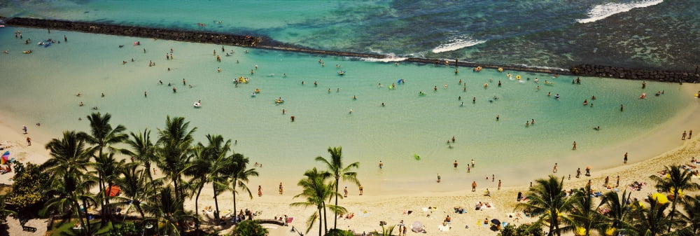 Aerial view of a beach Waikiki Beach Honolulu Oahu Hawaii USA Canvas Art - Panoramic Images (27 x 9)