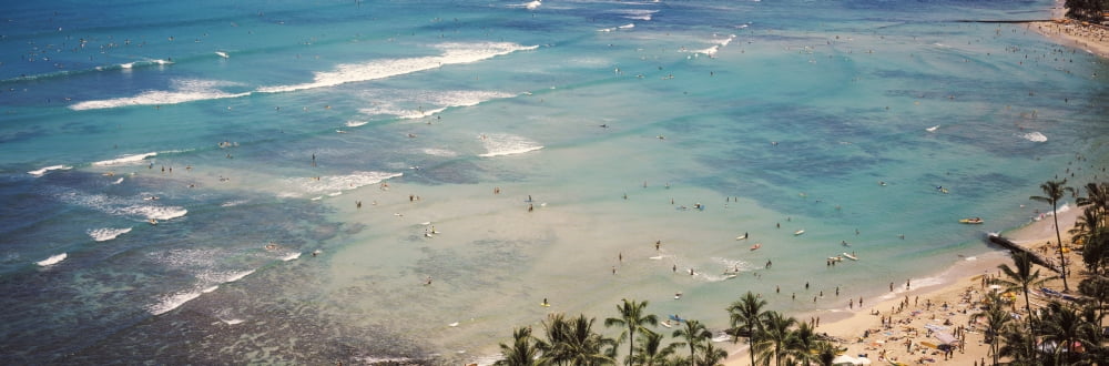 Aerial view of a beach Waikiki Beach Honolulu Oahu Hawaii USA Canvas Art - Panoramic Images (36 x 12)