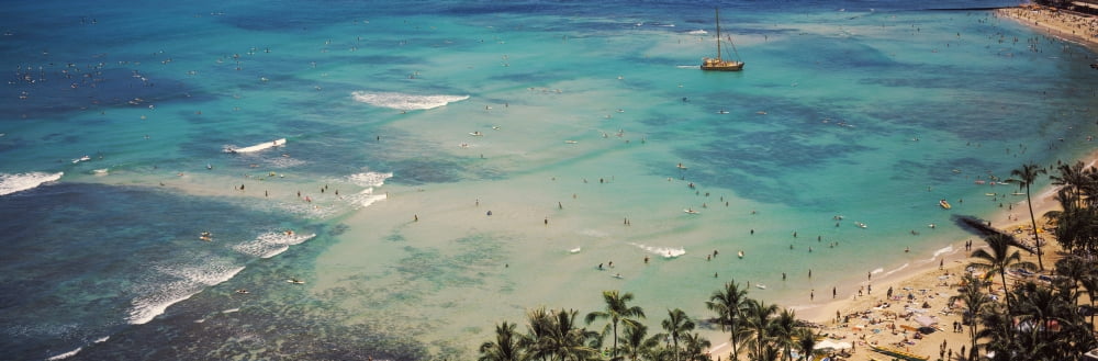 Aerial view of a beach Waikiki Beach Honolulu Oahu Hawaii USA Canvas Art - Panoramic Images (36 x 12)