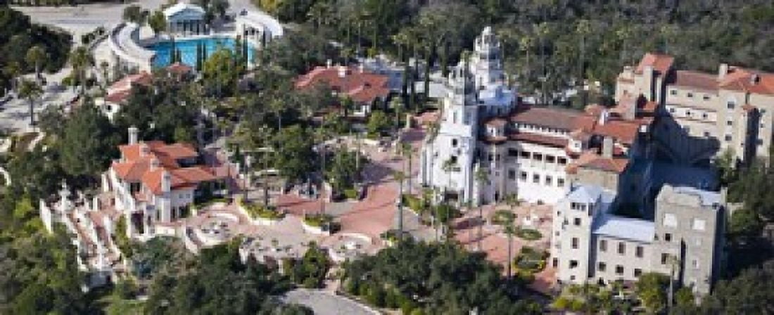 Aerial view of a castle on a hill Hearst Castle San Simeon San Luis Obispo County California USA Canvas Art - Panoramic Images (15 x 6)