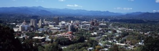 Aerial view of a city Asheville Buncombe County North Carolina USA Canvas Art - Panoramic Images (36 x 12)