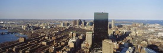 Aerial view of a city Boston Suffolk County Massachusetts USA Canvas Art - Panoramic Images (36 x 12)