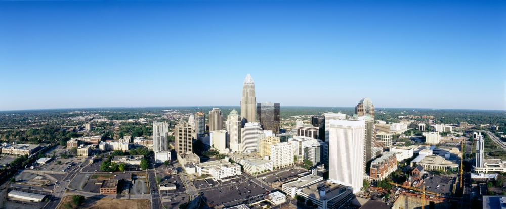 Aerial view of a city Charlotte Mecklenburg County North Carolina USA Canvas Art - Panoramic Images (27 x 9)