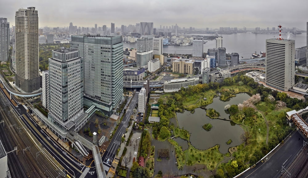 Aerial view of a city Kyu Shiba Rikyu Garden Tokyo Bay Tokyo Japan Canvas Art - Panoramic Images (40 x 24)