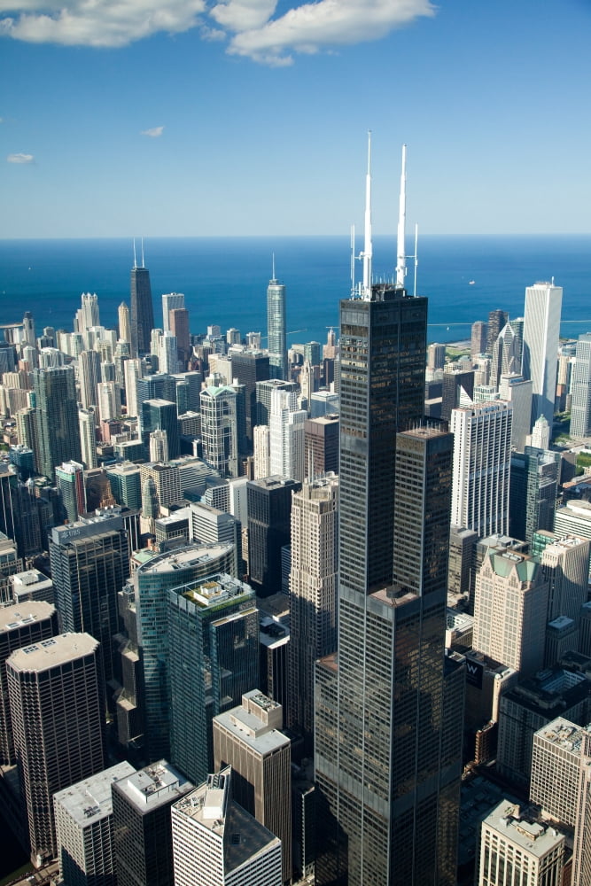 Aerial view of a city Lake Michigan Chicago Cook County Illinois USA Canvas Art - Panoramic Images (36 x 12)