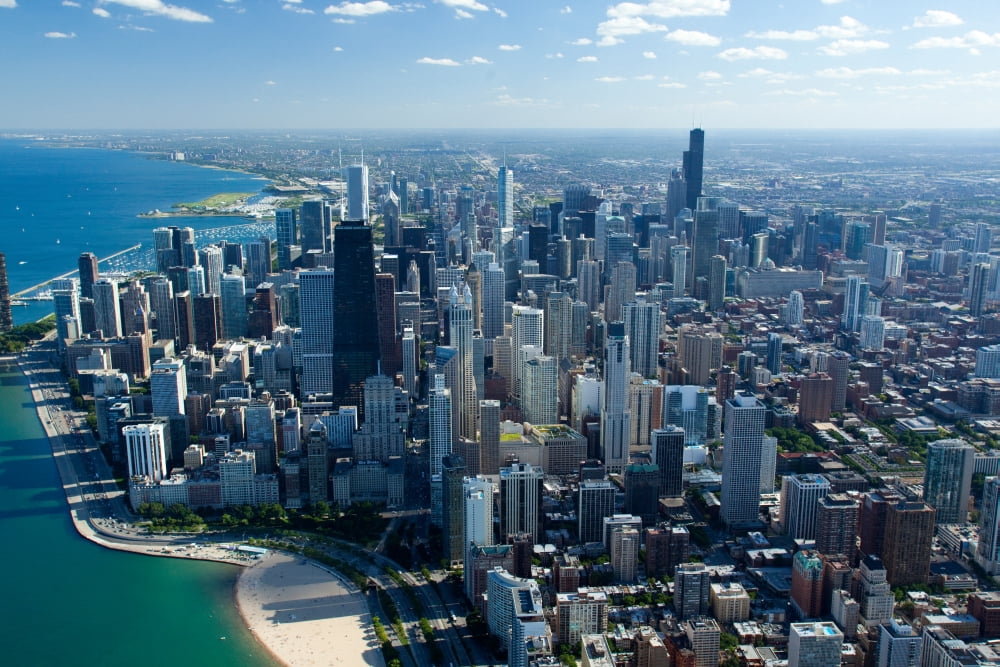 Aerial view of a city Lake Michigan Chicago Cook County Illinois USA Canvas Art - Panoramic Images (36 x 12)