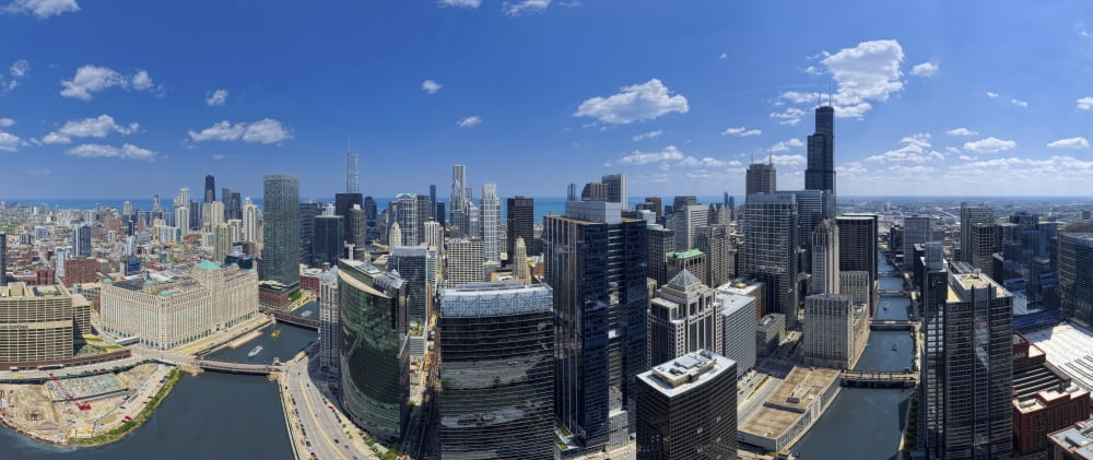 Aerial view of a city Lake Michigan Chicago Cook County Illinois USA Canvas Art - Panoramic Images (9 x 27)