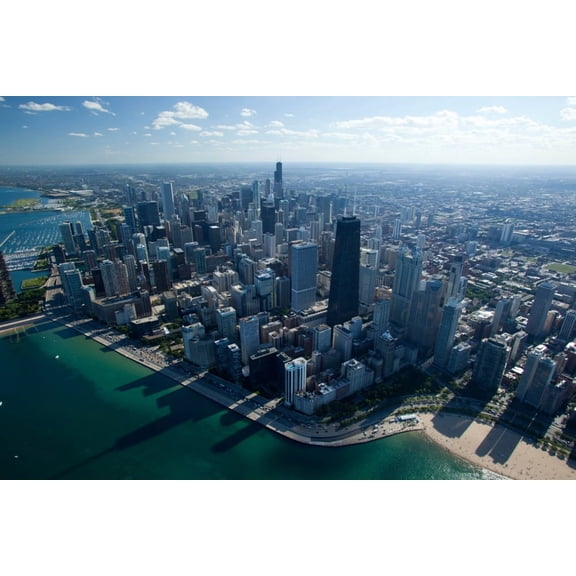 Aerial view of a city Oak Street Beach Lake Michigan Chicago Cook County Illinois USA Canvas Art - Panoramic Images (27 x 9)