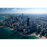Aerial view of a city, Oak Street Beach, Lake Michigan, Chicago, Cook County, Illinois, USA Poster Print 27 x 9