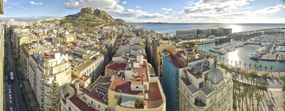 Aerial view of a city Old Town Santa Barbara Castle Alicante Spain Canvas Art - Panoramic Images (36 x 12)