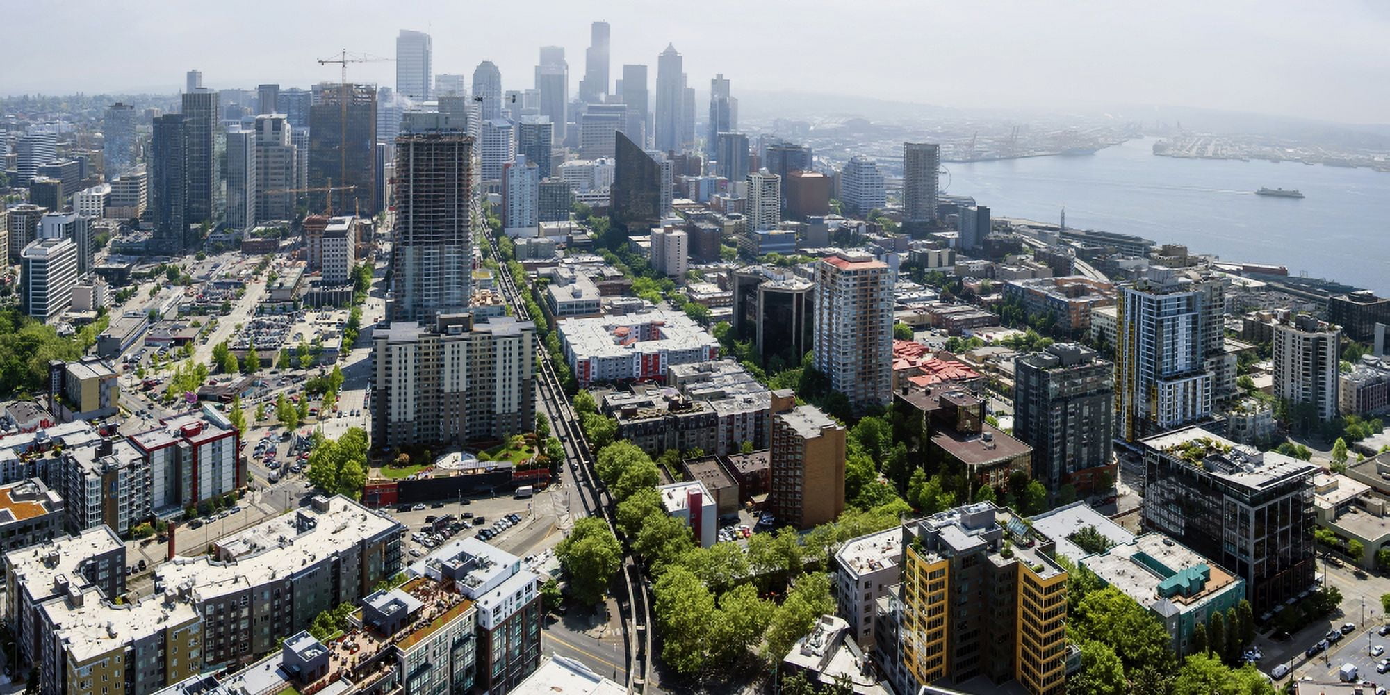 Aerial view of a city Seattle King County Washington State USA Canvas Art - Panoramic Images (9 x 27)