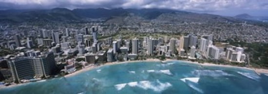 Aerial view of a city Waikiki Beach Honolulu Oahu Hawaii USA Canvas Art - Panoramic Images (36 x 13)