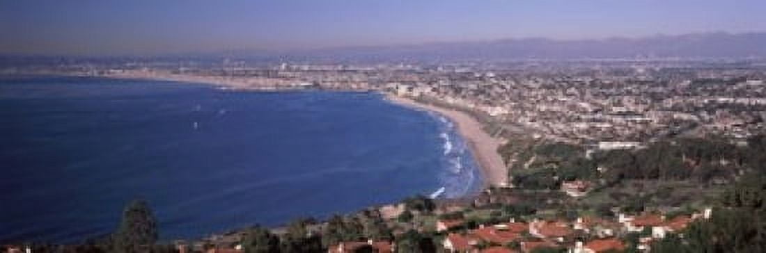 Aerial view of a city at coast Santa Monica Beach Beverly Hills Los Angeles County California USA Canvas Art - Panoramic Images (18 x 6)