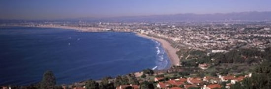 Aerial view of a city at coast Santa Monica Beach Beverly Hills Los Angeles County California USA Canvas Art - Panoramic Images (36 x 12)