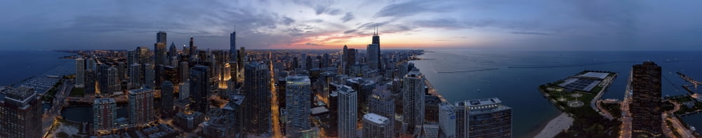 Aerial view of a city at dusk Lake Michigan Chicago Cook County Illinois USA Canvas Art - Panoramic Images (61 x 12)