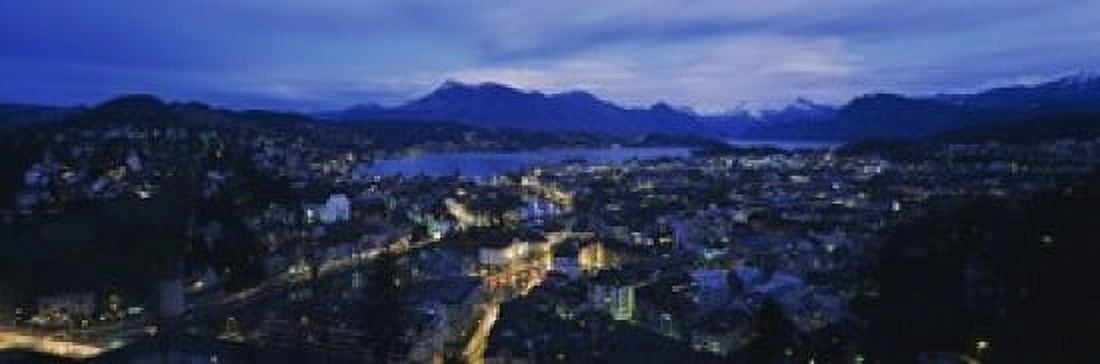 Aerial view of a city at dusk Lucerne Switzerland Canvas Art - Panoramic Images (18 x 6)