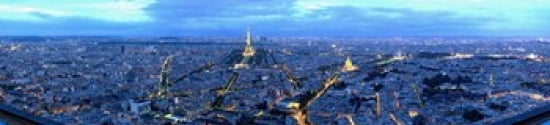 Aerial view of a city at dusk Paris Ile-de-France France Canvas Art - Panoramic Images (44 x 10)